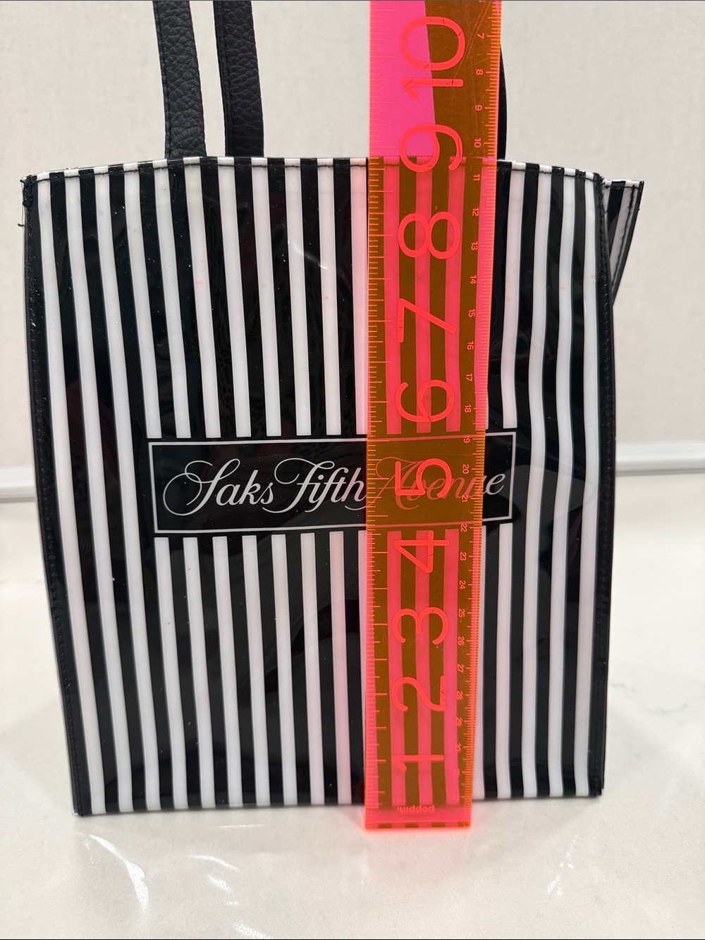Saks Fifth Avenue Black and White Striped Vinyl Tote - Picture 3 of 5